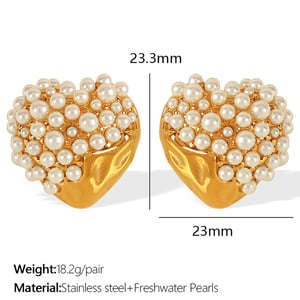 1 Pair Luxurious Series Elegant Heart Stainless Steel  Gold Color Artificial Pearl Women's Stud Earrings h5 